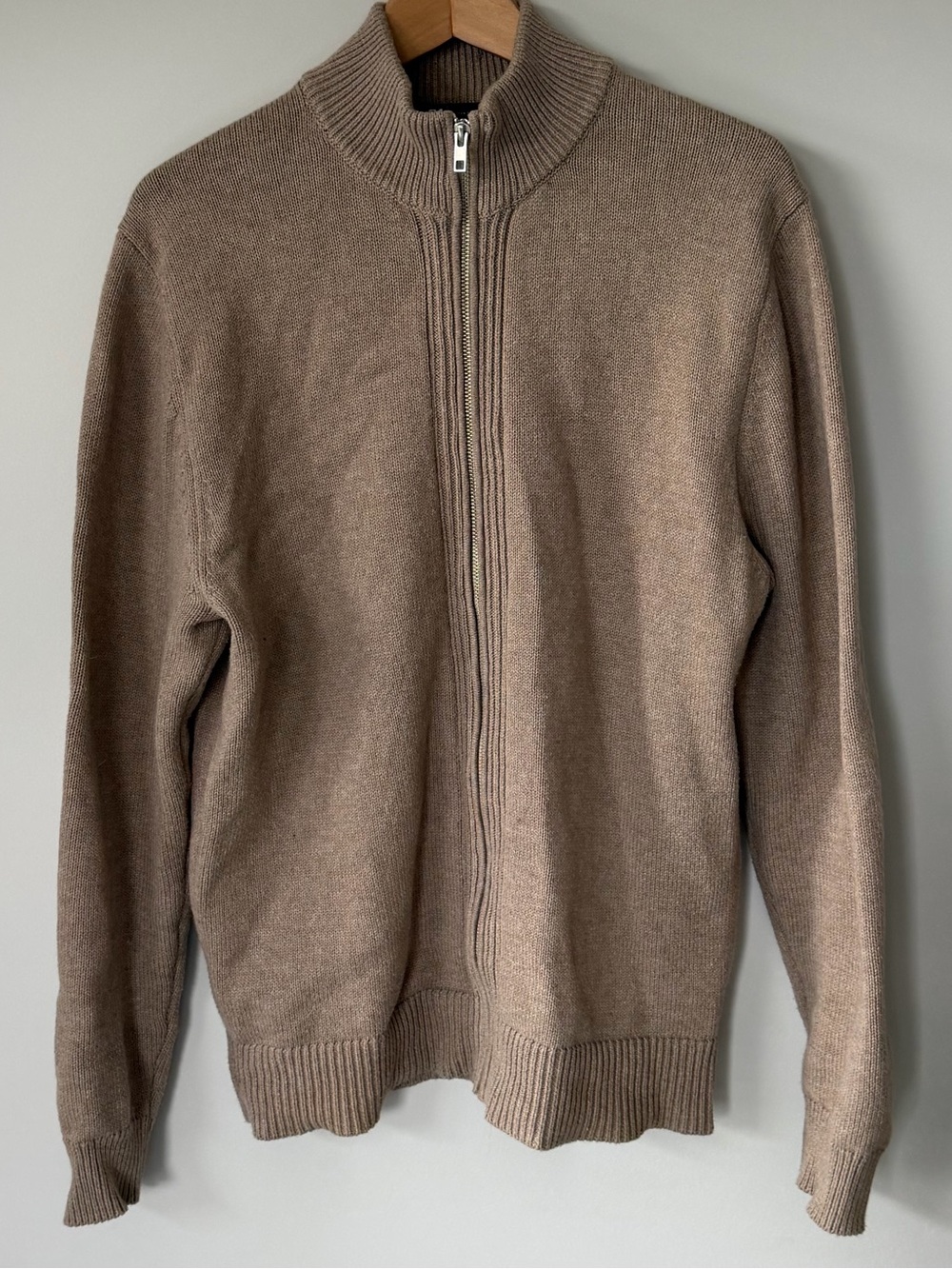 (M) Simons Men's Zip-Front Knit Sweater - Taupe